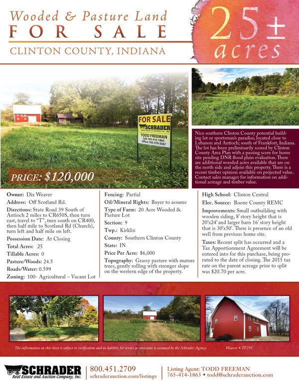 Listing brochure cover - 25 Acre Wooded & Pasture Land - Southern Clinton County